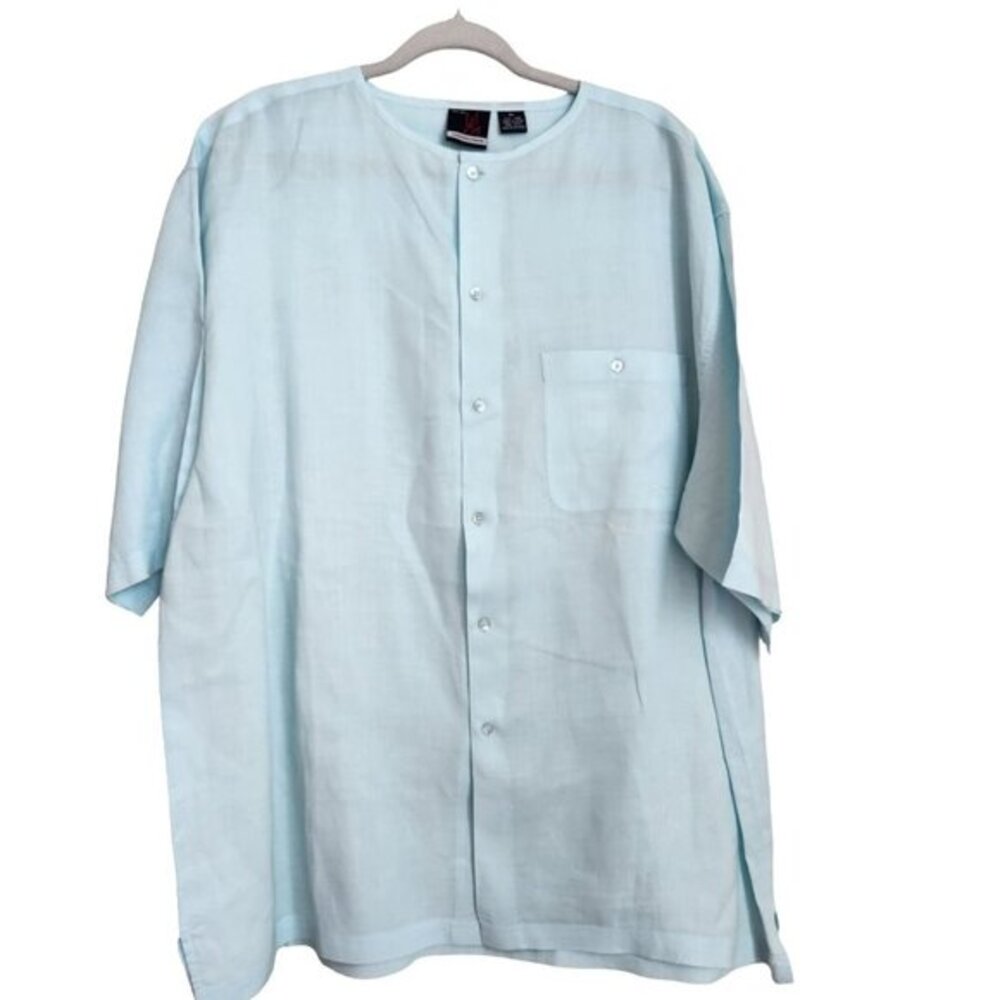 Jordan Craig Mens 100% Linen Pocket Short Sleeve Camp Shirt Sz XL Blue‎